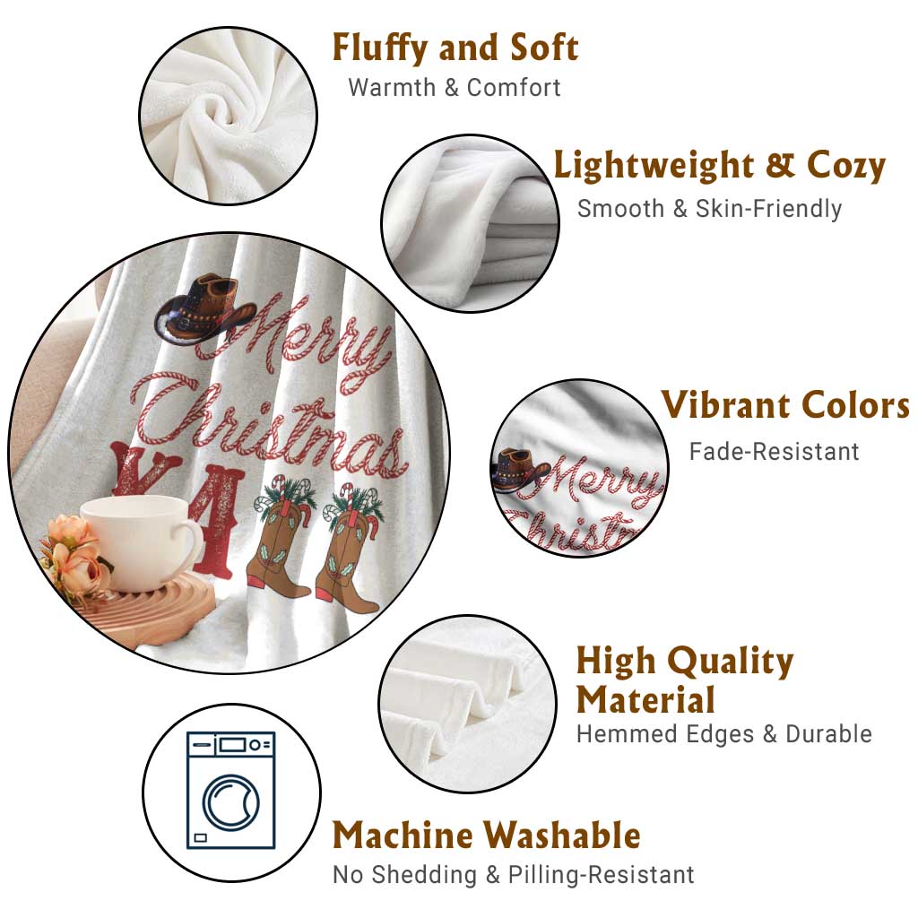 Western Cowboy Howdy Throw Blanket Merry Christmas Yall Cowgirl Boots Hat TS14 Print Your Wear