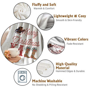 Western Cowboy Howdy Throw Blanket Merry Christmas Yall Cowgirl Boots Hat TS14 Print Your Wear