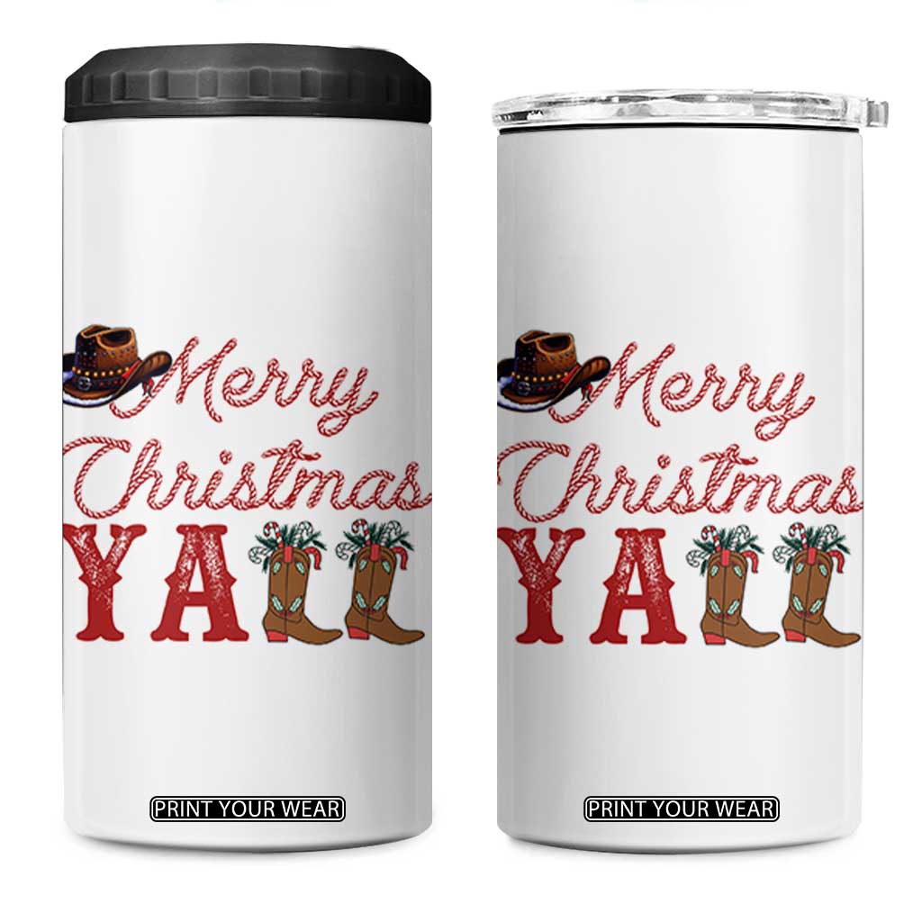 Western Cowboy Howdy 4 in 1 Can Cooler Tumbler Merry Christmas Yall Cowgirl Boots Hat - Print Your Wear
