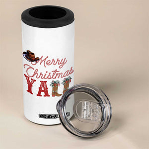 Western Cowboy Howdy 4 in 1 Can Cooler Tumbler Merry Christmas Yall Cowgirl Boots Hat - Print Your Wear