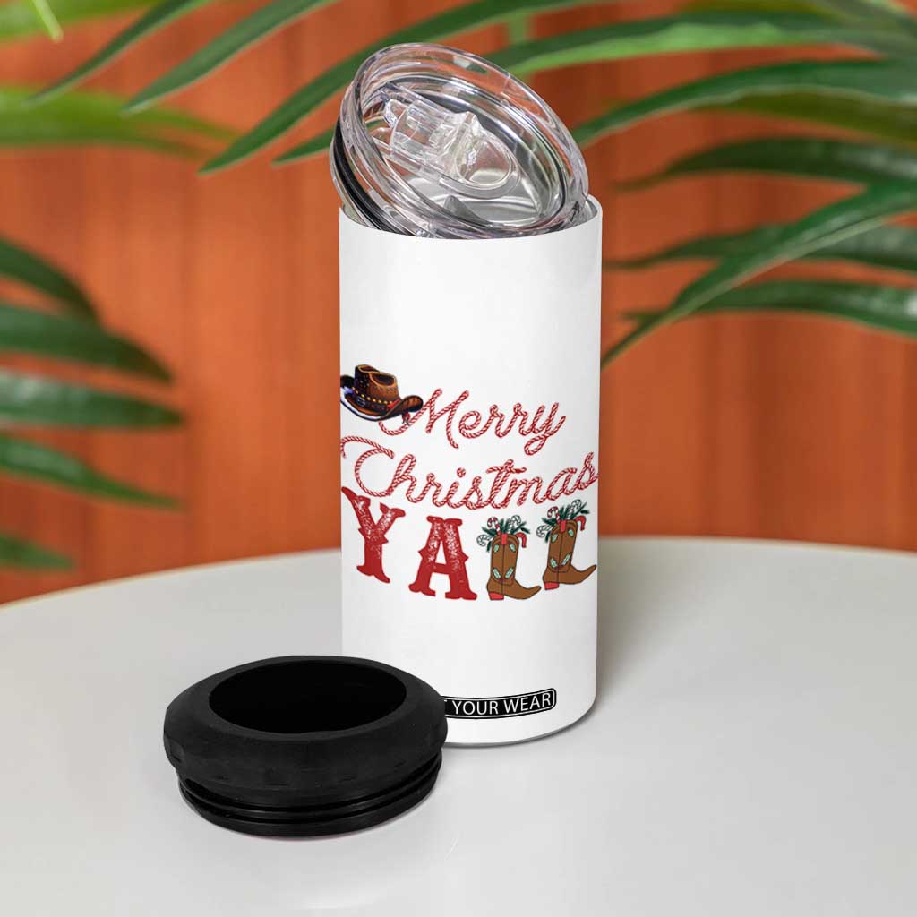 Western Cowboy Howdy 4 in 1 Can Cooler Tumbler Merry Christmas Yall Cowgirl Boots Hat - Print Your Wear