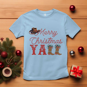 Western Cowboy Howdy T Shirt Merry Christmas Yall Cowgirl Boots Hat TS14 Light Blue Print Your Wear