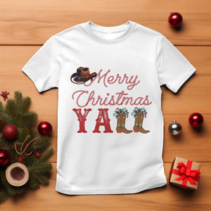 Western Cowboy Howdy T Shirt Merry Christmas Yall Cowgirl Boots Hat TS14 White Print Your Wear