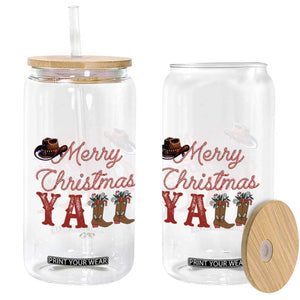 Western Cowboy Howdy Glass Can Merry Christmas Yall Cowgirl Boots Hat - Print Your Wear