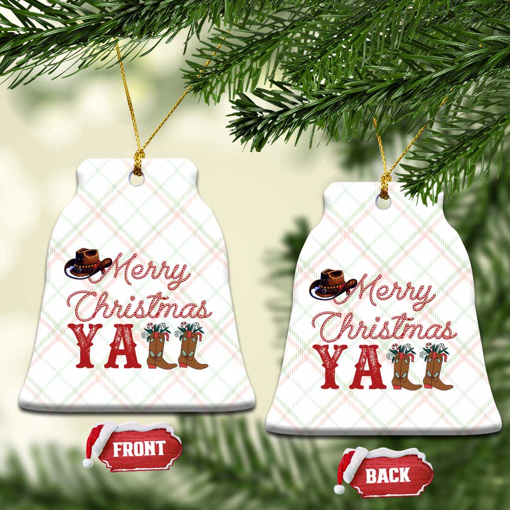 Western Cowboy Howdy Ceramic Ornament Merry Christmas Yall Cowgirl Boots Hat - Print Your Wear