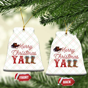 Western Cowboy Howdy Ceramic Ornament Merry Christmas Yall Cowgirl Boots Hat - Print Your Wear