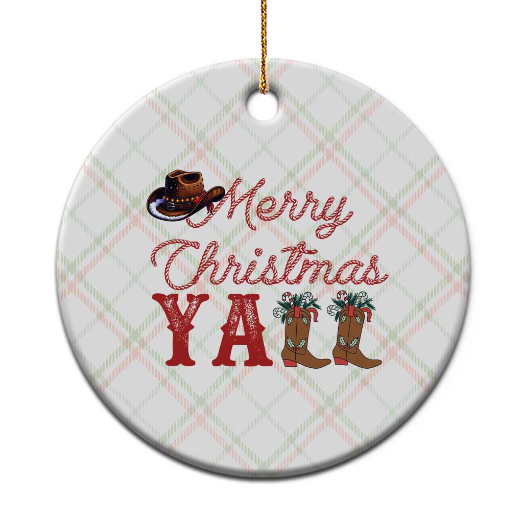 Western Cowboy Howdy Ceramic Ornament Merry Christmas Yall Cowgirl Boots Hat - Print Your Wear