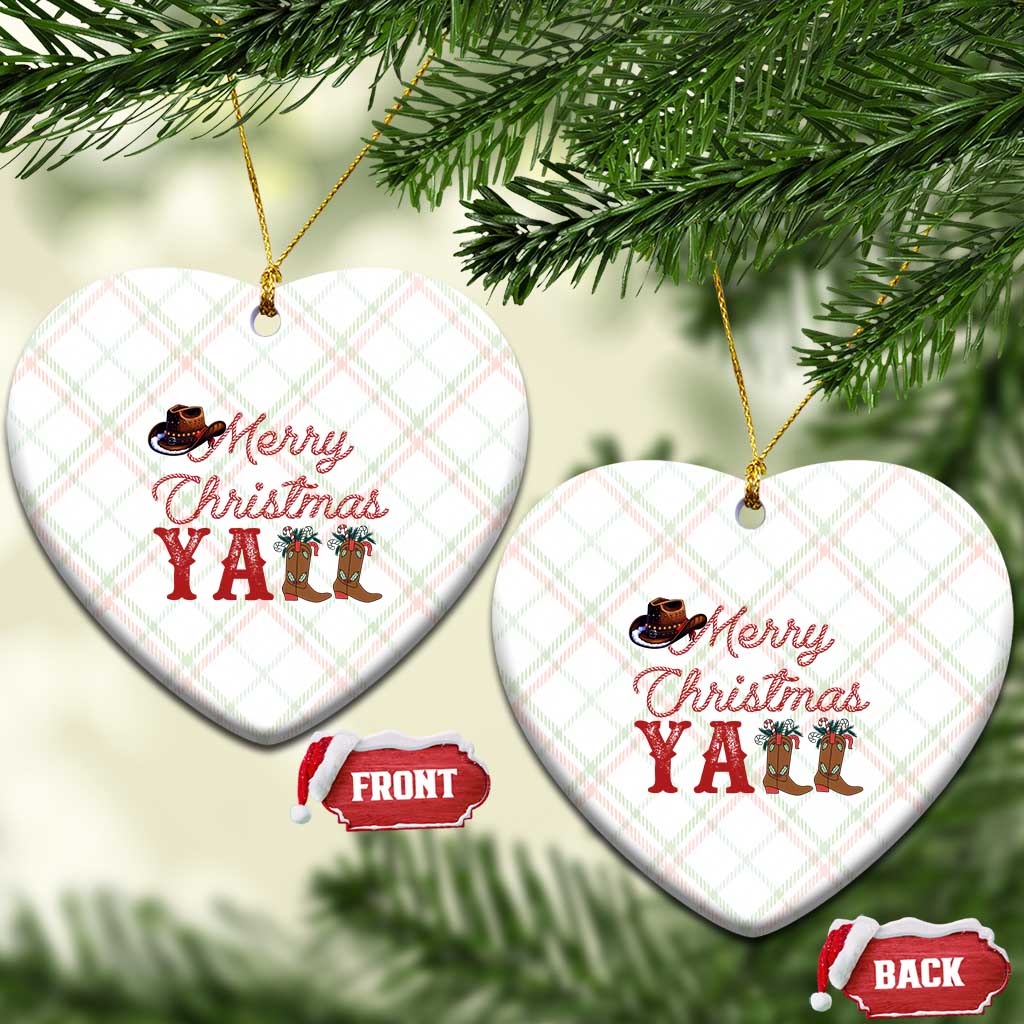 Western Cowboy Howdy Ceramic Ornament Merry Christmas Yall Cowgirl Boots Hat - Print Your Wear