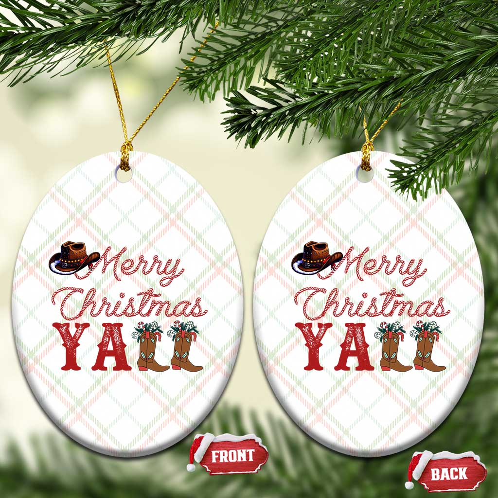 Western Cowboy Howdy Ceramic Ornament Merry Christmas Yall Cowgirl Boots Hat - Print Your Wear