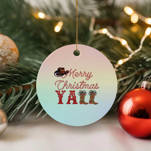 Western Cowboy Howdy Ceramic Ornament Merry Christmas Yall Cowgirl Boots Hat - Print Your Wear