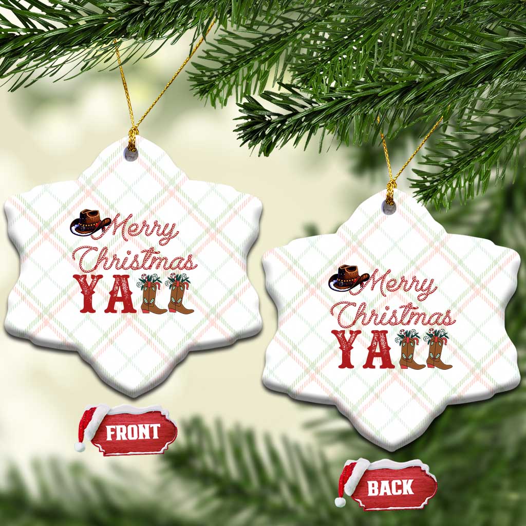 Western Cowboy Howdy Ceramic Ornament Merry Christmas Yall Cowgirl Boots Hat - Print Your Wear