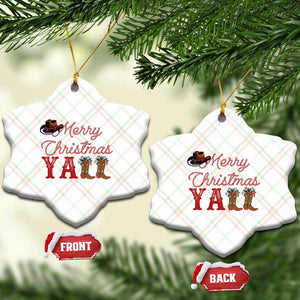 Western Cowboy Howdy Ceramic Ornament Merry Christmas Yall Cowgirl Boots Hat - Print Your Wear