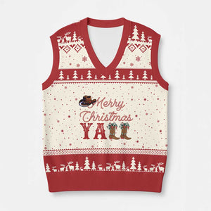Western Cowboy Howdy V-Neck Knit Sweater Vest Merry Xmas Yall Cowgirl Boots Hat TS14 Beige Red Print Your Wear