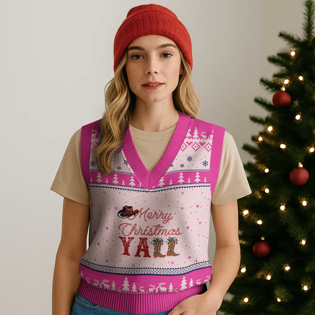 Western Cowboy Howdy V-Neck Knit Sweater Vest Merry Xmas Yall Cowgirl Boots Hat TS14 Hot Pink Print Your Wear