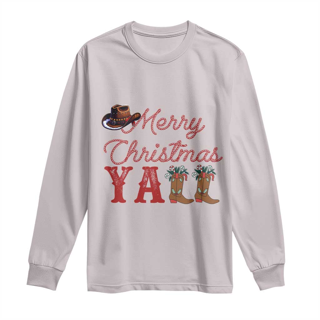 Western Cowboy Howdy Long Sleeve Shirt Merry Christmas Yall Cowgirl Boots Hat TS14 Ice Gray Print Your Wear