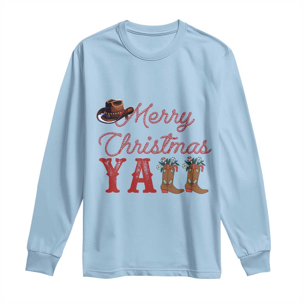 Western Cowboy Howdy Long Sleeve Shirt Merry Christmas Yall Cowgirl Boots Hat TS14 Light Blue Print Your Wear