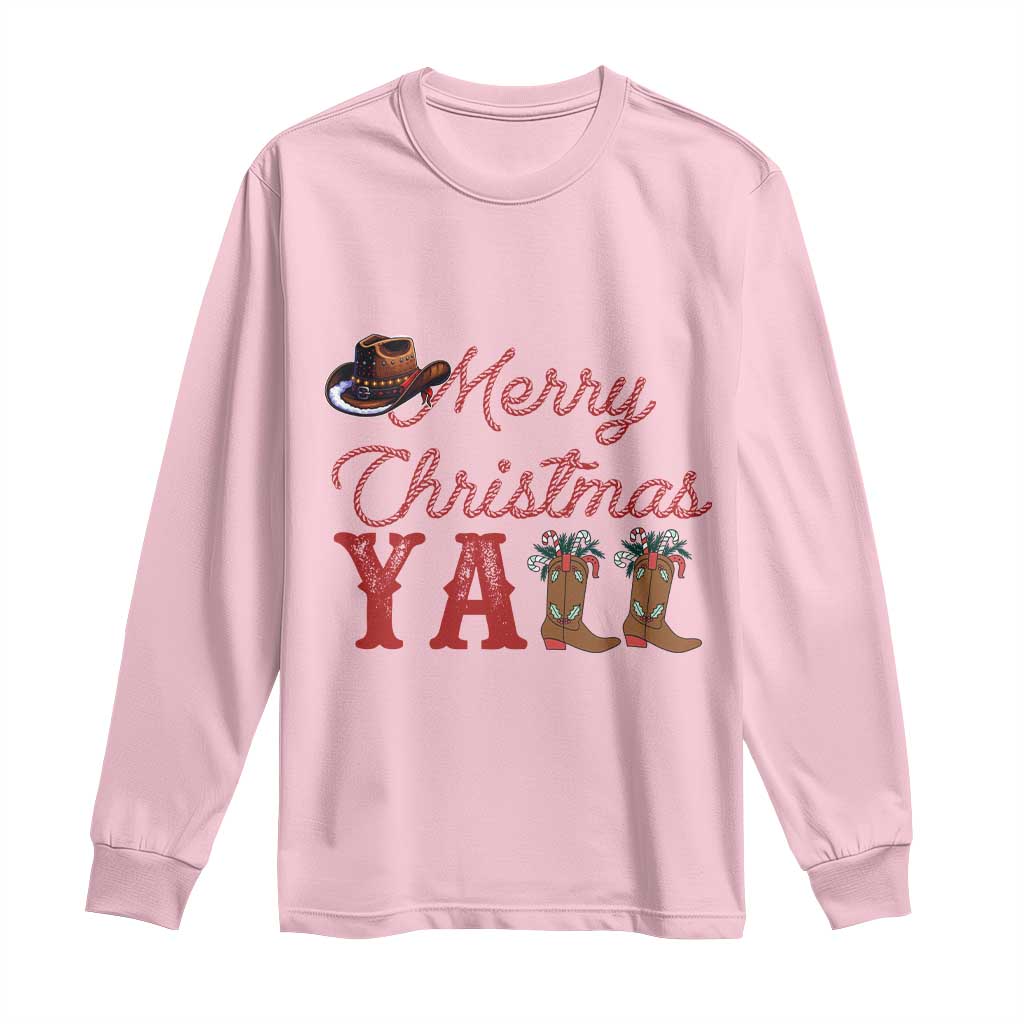Western Cowboy Howdy Long Sleeve Shirt Merry Christmas Yall Cowgirl Boots Hat TS14 Light Pink Print Your Wear