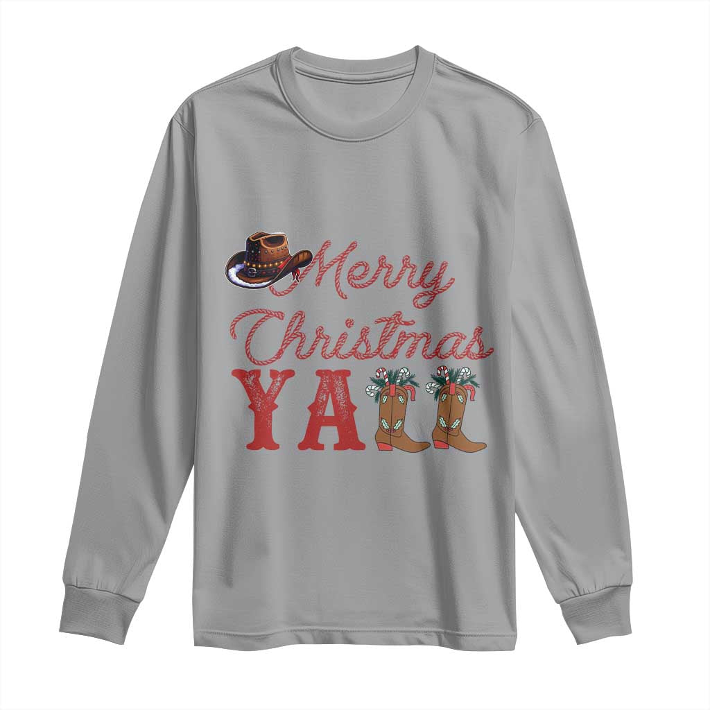 Western Cowboy Howdy Long Sleeve Shirt Merry Christmas Yall Cowgirl Boots Hat TS14 Sport Gray Print Your Wear