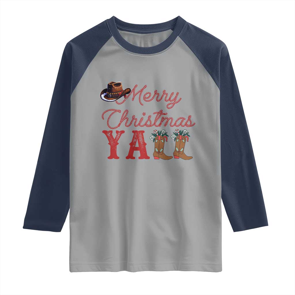 Western Cowboy Howdy Raglan Shirt Merry Christmas Yall Cowgirl Boots Hat TS14 Sport Gray Navy Print Your Wear