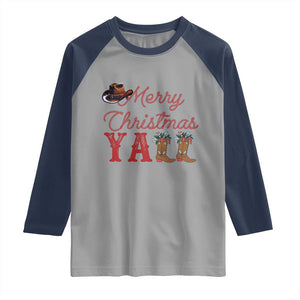Western Cowboy Howdy Raglan Shirt Merry Christmas Yall Cowgirl Boots Hat TS14 Sport Gray Navy Print Your Wear