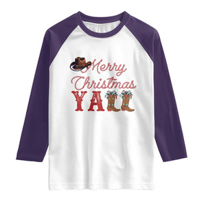 Western Cowboy Howdy Raglan Shirt Merry Christmas Yall Cowgirl Boots Hat TS14 White Purple Print Your Wear