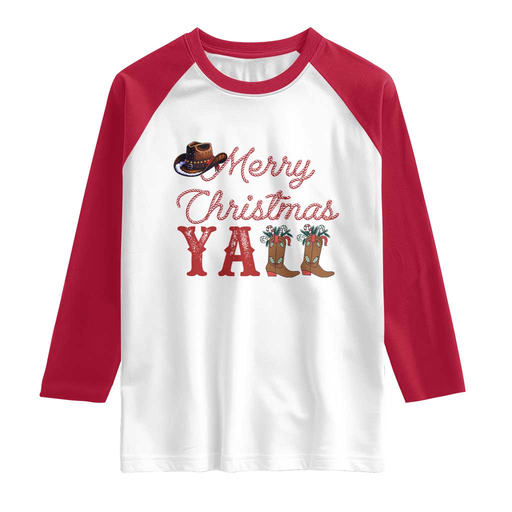 Western Cowboy Howdy Raglan Shirt Merry Christmas Yall Cowgirl Boots Hat TS14 White Red Print Your Wear