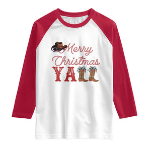 Western Cowboy Howdy Raglan Shirt Merry Christmas Yall Cowgirl Boots Hat TS14 White Red Print Your Wear