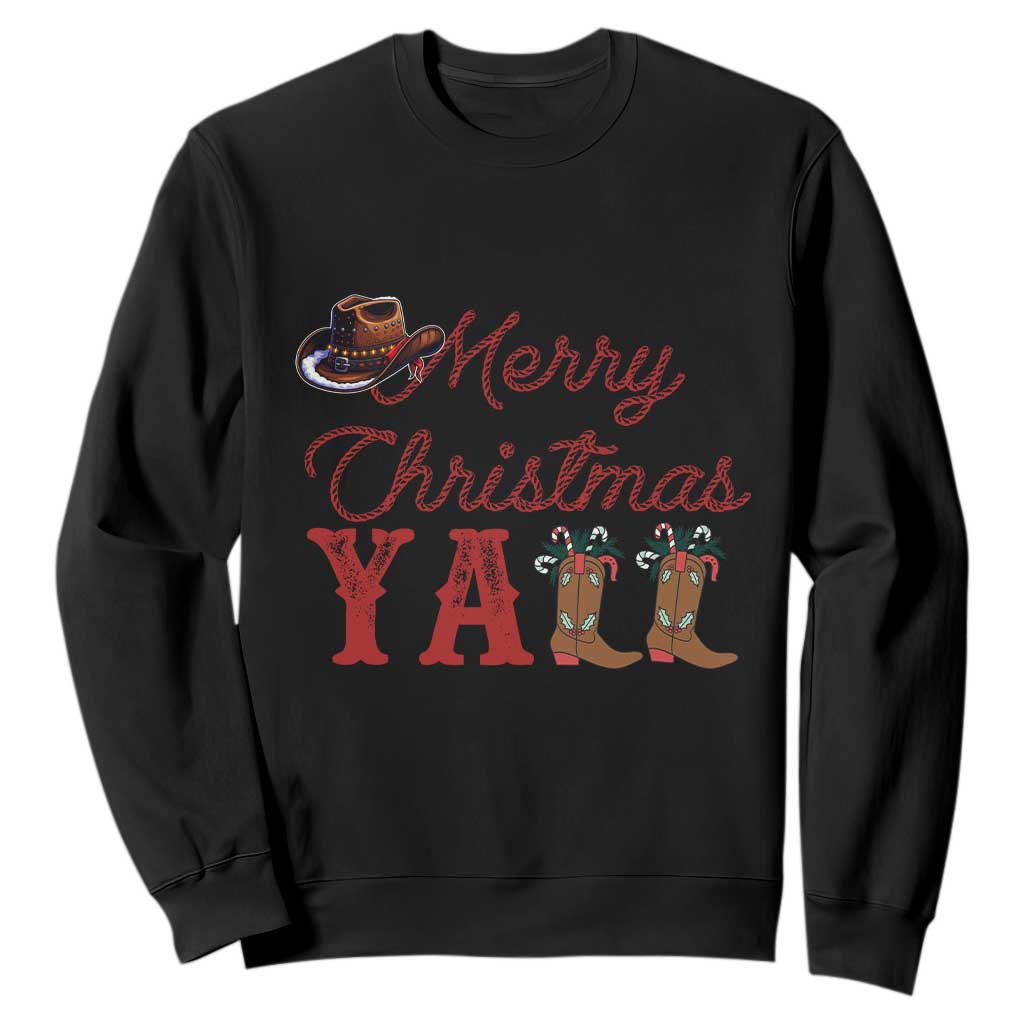 Western Cowboy Howdy Sweatshirt Merry Christmas Yall Cowgirl Boots Hat TS14 Black Print Your Wear