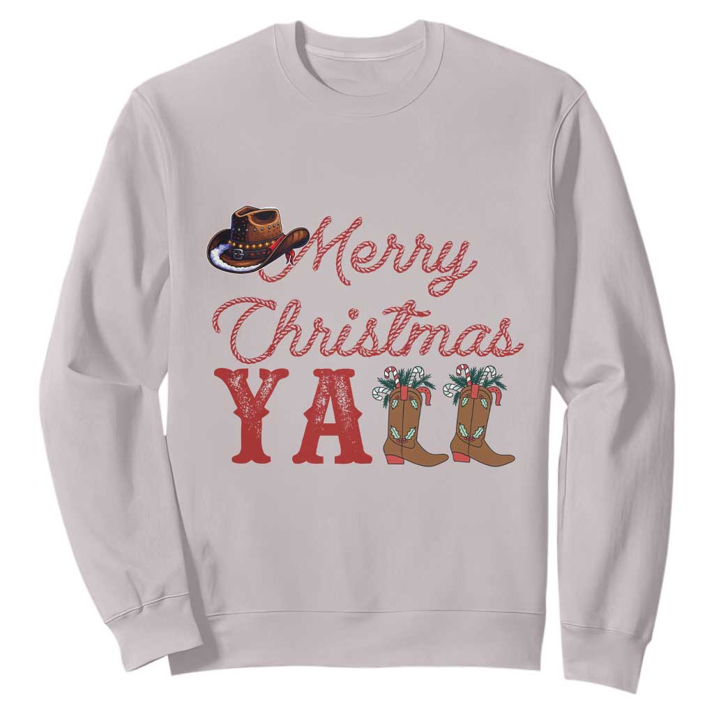 Western Cowboy Howdy Sweatshirt Merry Christmas Yall Cowgirl Boots Hat TS14 Ice Gray Print Your Wear