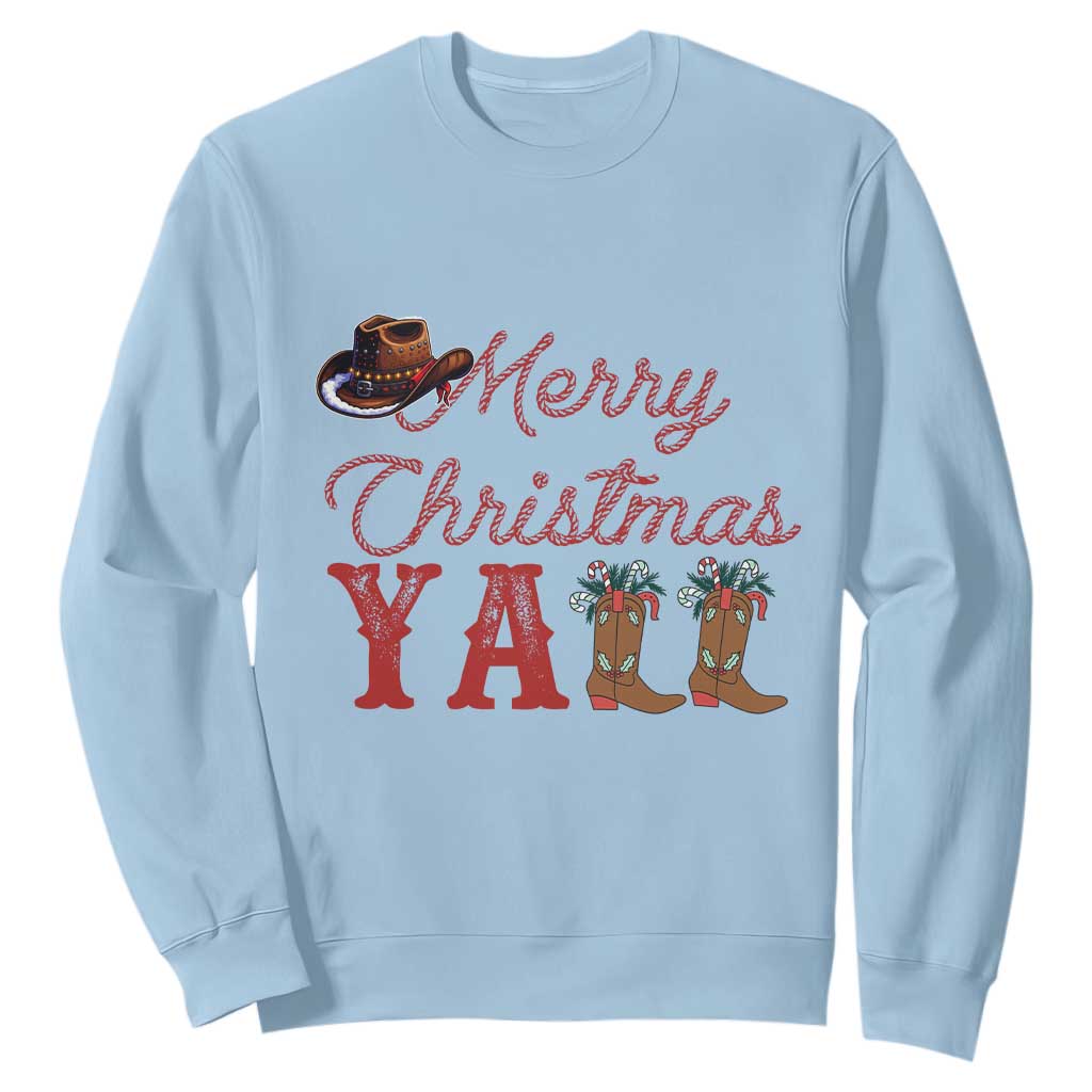 Western Cowboy Howdy Sweatshirt Merry Christmas Yall Cowgirl Boots Hat TS14 Light Blue Print Your Wear