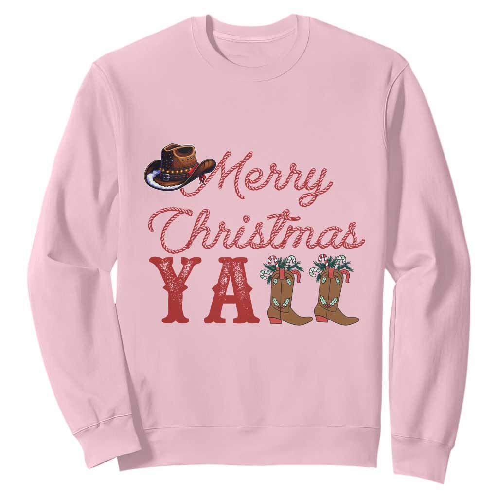Western Cowboy Howdy Sweatshirt Merry Christmas Yall Cowgirl Boots Hat TS14 Light Pink Print Your Wear