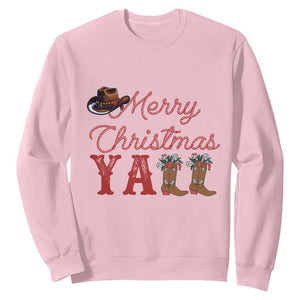 Western Cowboy Howdy Sweatshirt Merry Christmas Yall Cowgirl Boots Hat TS14 Light Pink Print Your Wear