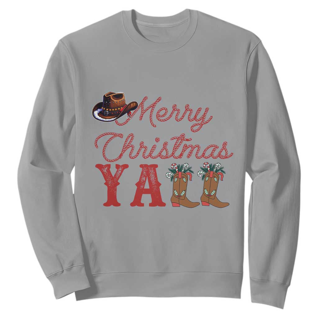 Western Cowboy Howdy Sweatshirt Merry Christmas Yall Cowgirl Boots Hat TS14 Sport Gray Print Your Wear
