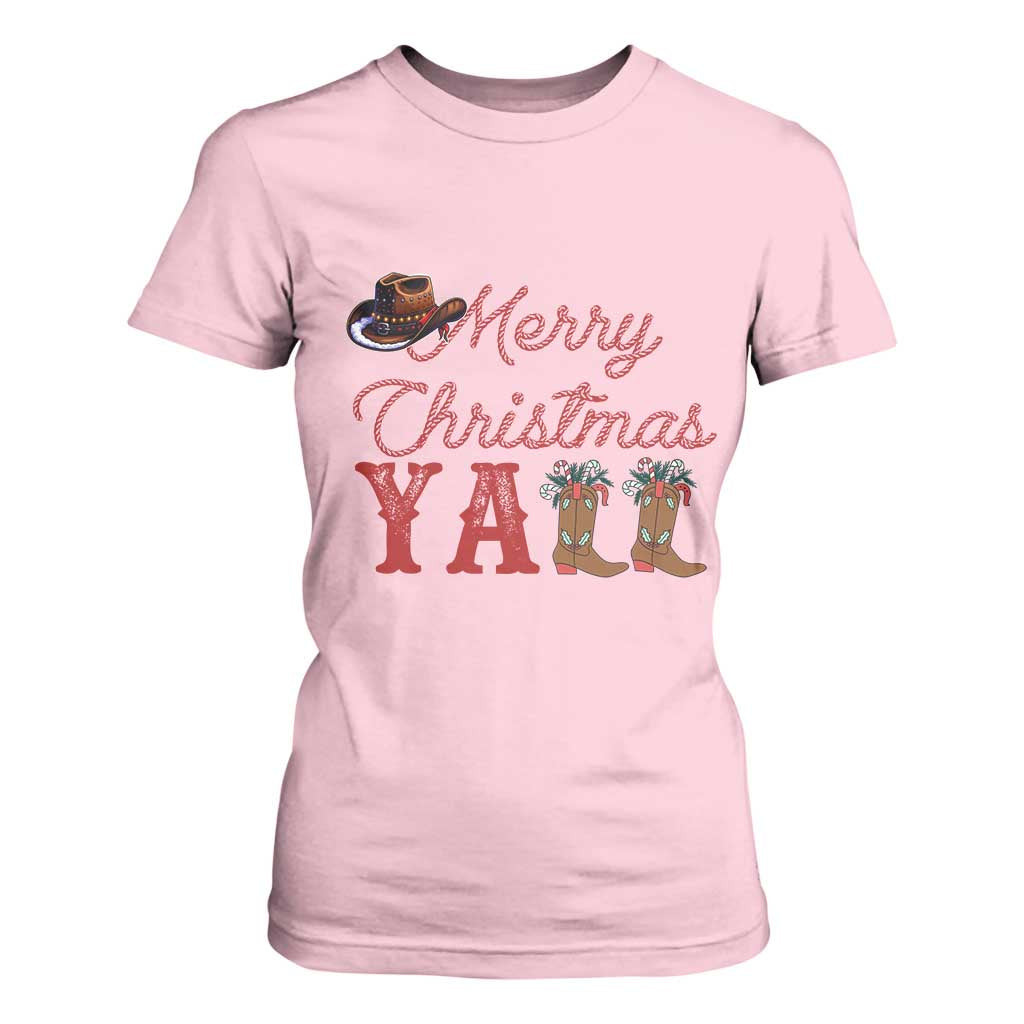 Western Cowboy Howdy T Shirt For Women Merry Christmas Yall Cowgirl Boots Hat TS14 Light Pink Print Your Wear