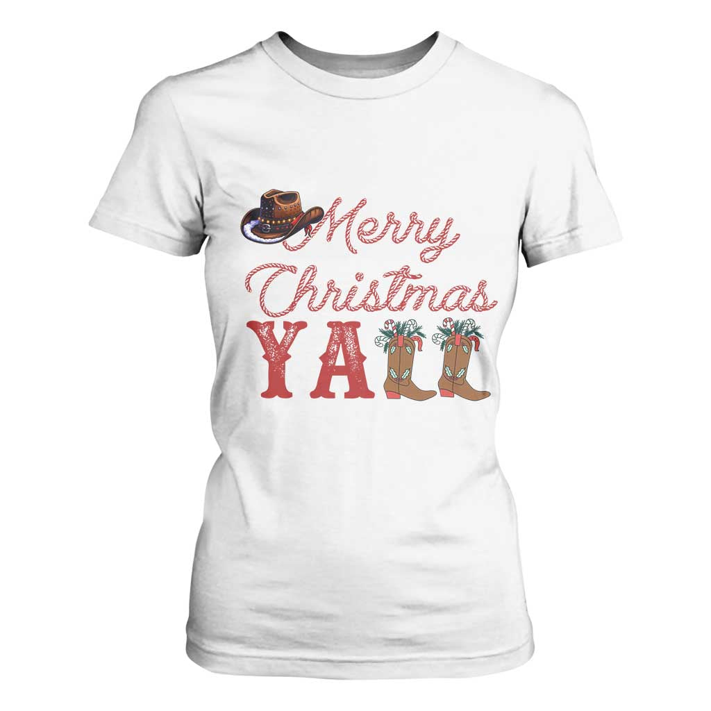 Western Cowboy Howdy T Shirt For Women Merry Christmas Yall Cowgirl Boots Hat TS14 White Print Your Wear