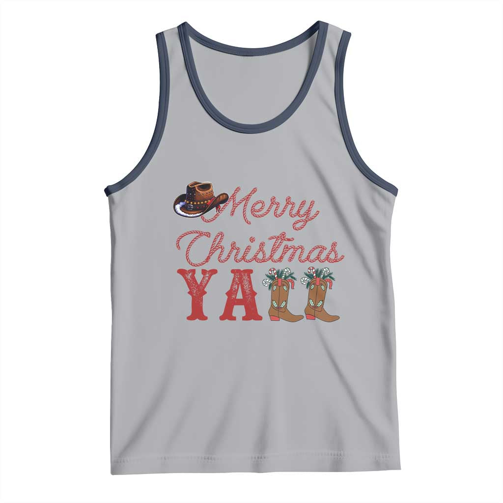 Western Cowboy Howdy Tank Top Merry Christmas Yall Cowgirl Boots Hat TS14 Athletic Heather Navy Print Your Wear
