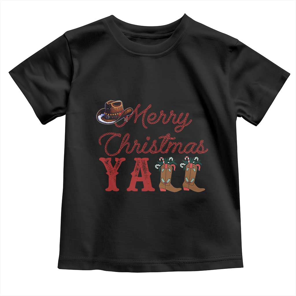 Western Cowboy Howdy Toddler T Shirt Merry Christmas Yall Cowgirl Boots Hat TS14 Black Print Your Wear