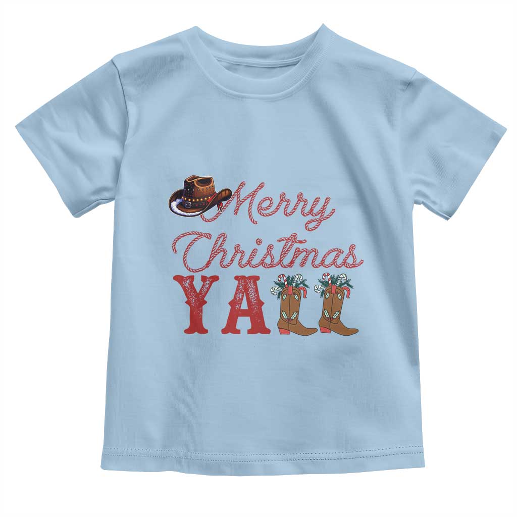 Western Cowboy Howdy Toddler T Shirt Merry Christmas Yall Cowgirl Boots Hat TS14 Light Blue Print Your Wear