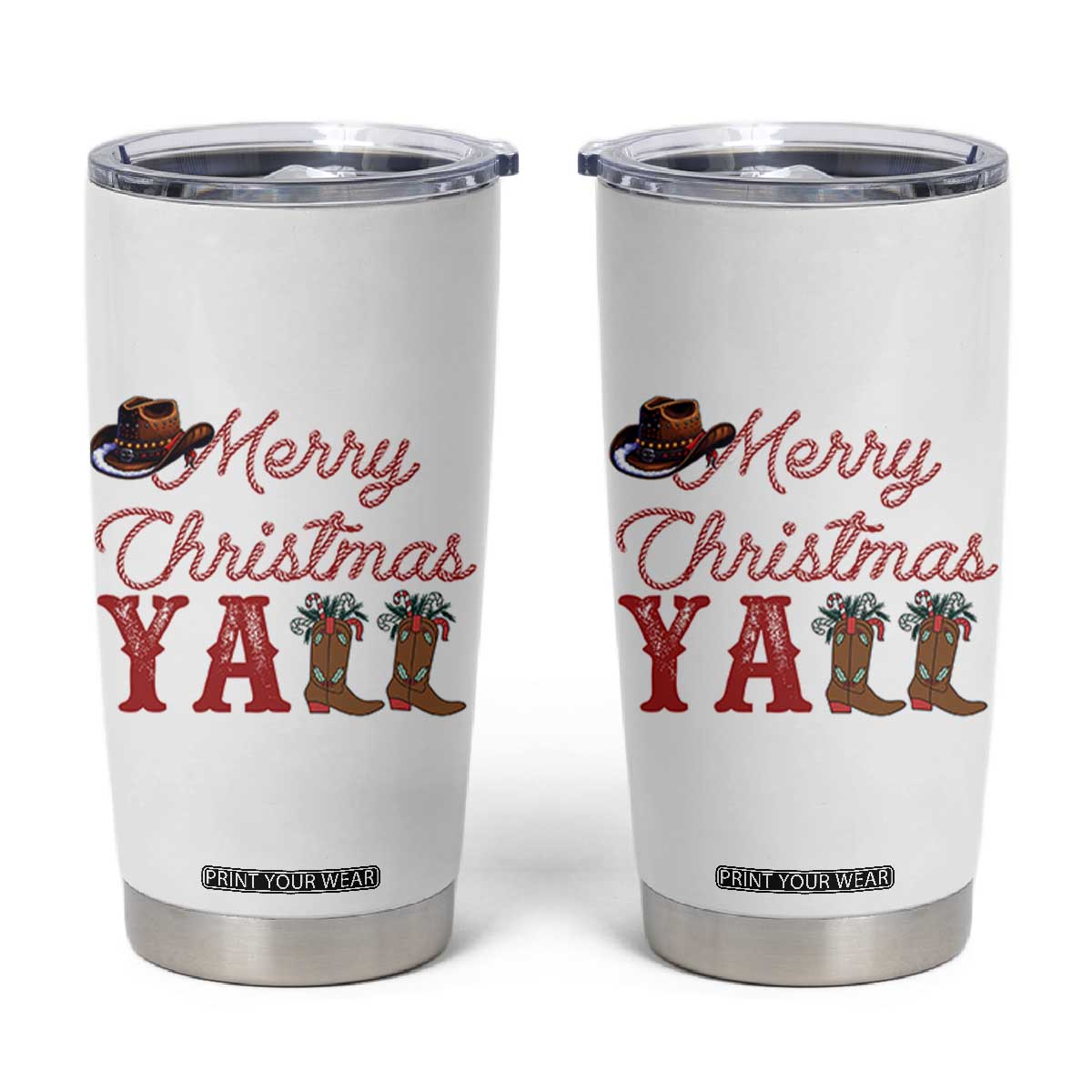 Western Cowboy Howdy Tumbler Cup Merry Christmas Yall Cowgirl Boots Hat - Print Your Wear