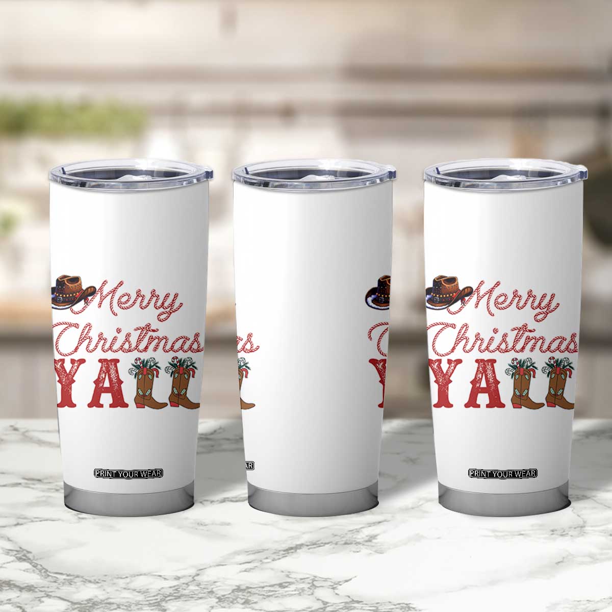 Western Cowboy Howdy Tumbler Cup Merry Christmas Yall Cowgirl Boots Hat - Print Your Wear