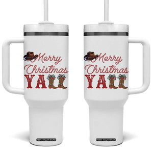 Western Cowboy Howdy Tumbler With Handle Merry Christmas Yall Cowgirl Boots Hat - Print Your Wear