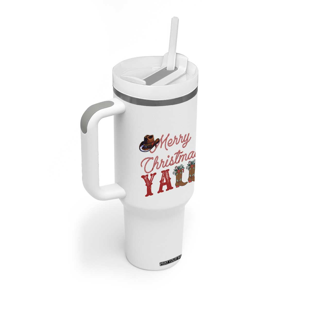 Western Cowboy Howdy Tumbler With Handle Merry Christmas Yall Cowgirl Boots Hat TS14 Print Your Wear