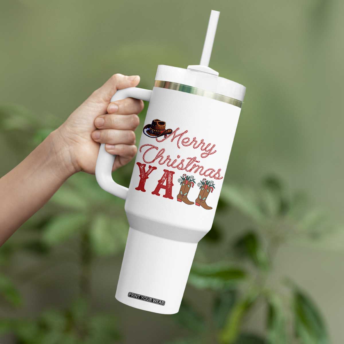 Western Cowboy Howdy Tumbler With Handle Merry Christmas Yall Cowgirl Boots Hat TS14 Print Your Wear