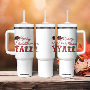 Western Cowboy Howdy Tumbler With Handle Merry Christmas Yall Cowgirl Boots Hat - Print Your Wear