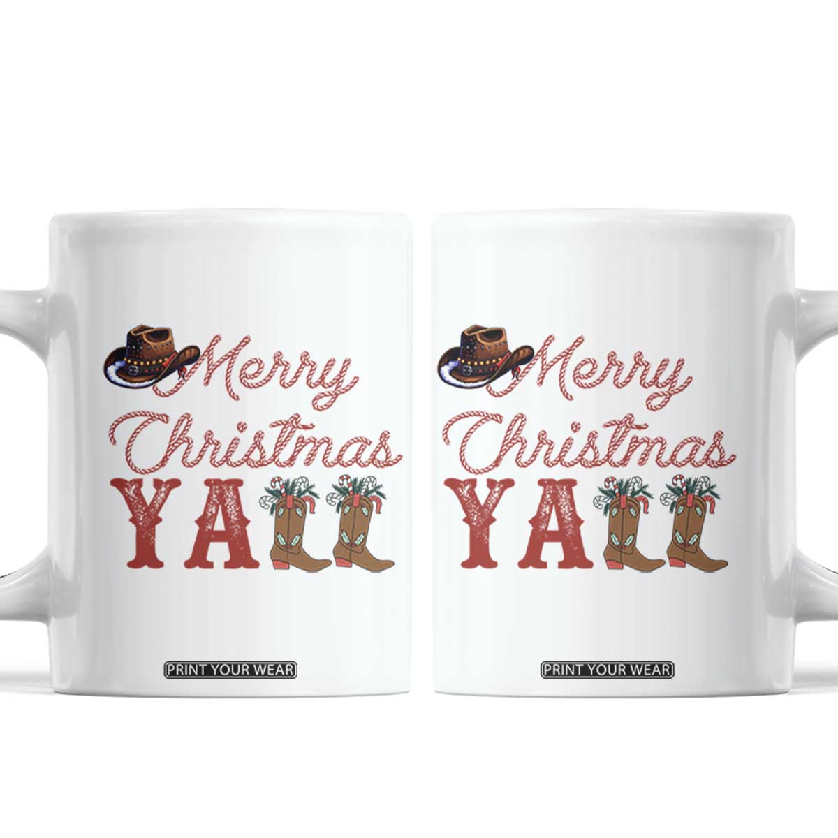 Western Cowboy Howdy Coffee Mug Merry Christmas Yall Cowgirl Boots Hat - Print Your Wear