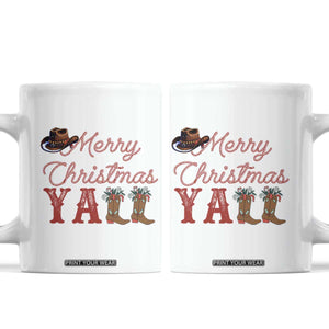 Western Cowboy Howdy Coffee Mug Merry Christmas Yall Cowgirl Boots Hat - Print Your Wear