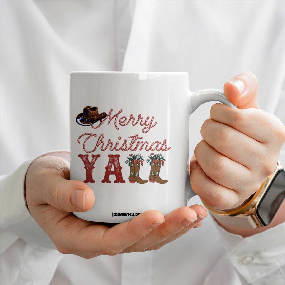 Western Cowboy Howdy Coffee Mug Merry Christmas Yall Cowgirl Boots Hat TS14 Print Your Wear