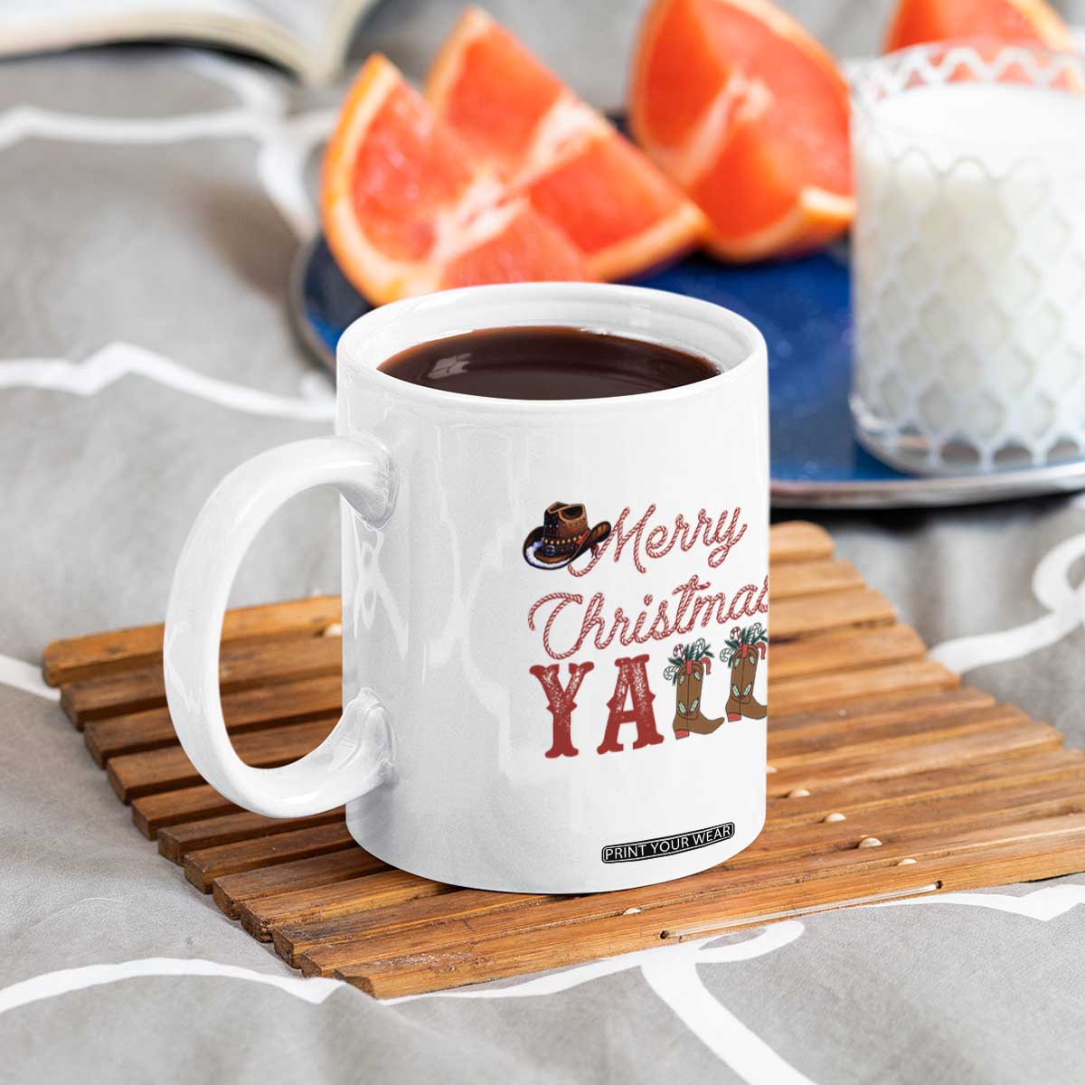 Western Cowboy Howdy Coffee Mug Merry Christmas Yall Cowgirl Boots Hat - Print Your Wear