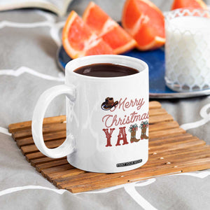 Western Cowboy Howdy Coffee Mug Merry Christmas Yall Cowgirl Boots Hat - Print Your Wear