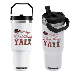 Western Cowboy Howdy Flip Straw Tumbler Merry Christmas Yall Cowgirl Boots Hat TS14 One Size: 30 oz White Print Your Wear